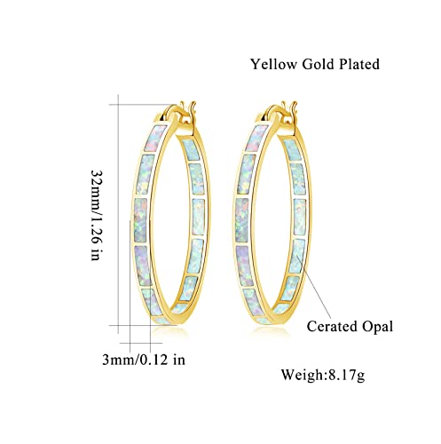Gold Hoop Earrings with Opal Gemstone - 32mm