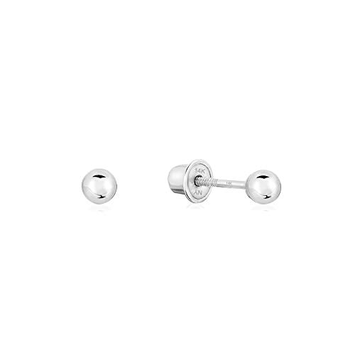 14k White Gold Ball Stud Earrings (3mm) Secure