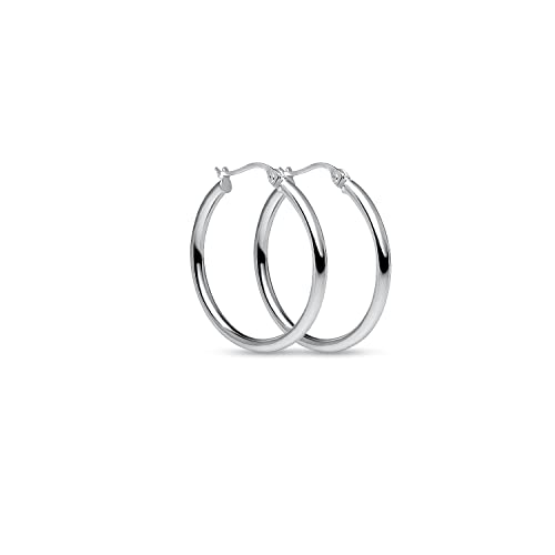 Shiny Silver Hoop Earrings with Click-Top Closure