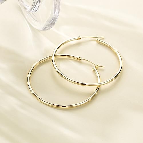 14K Gold Classic Shiny Polished Round Hoop Earrings