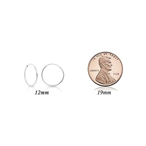 14k White Gold Round Hoop Earrings (12mm)