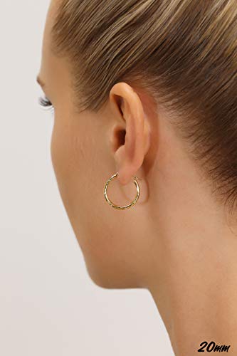 14k Yellow Gold Hand Engraved Diamond-cut Round Hoops