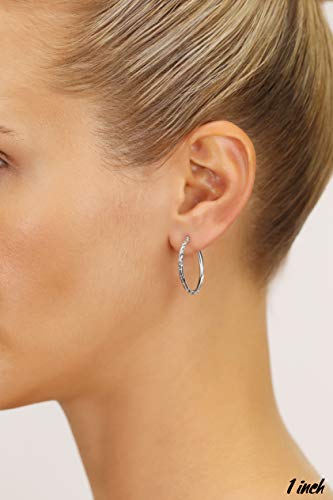 14k White Gold Diamond-cut Engraved Round Hoop Earrings