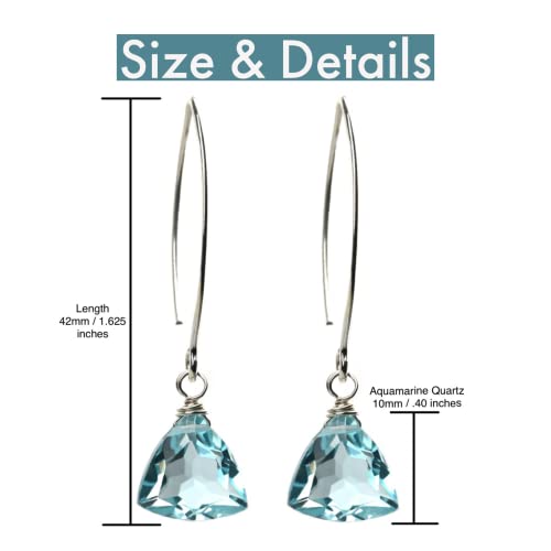 Aquamarine Blue Quartz Dangle Earrings in Sterling Silver