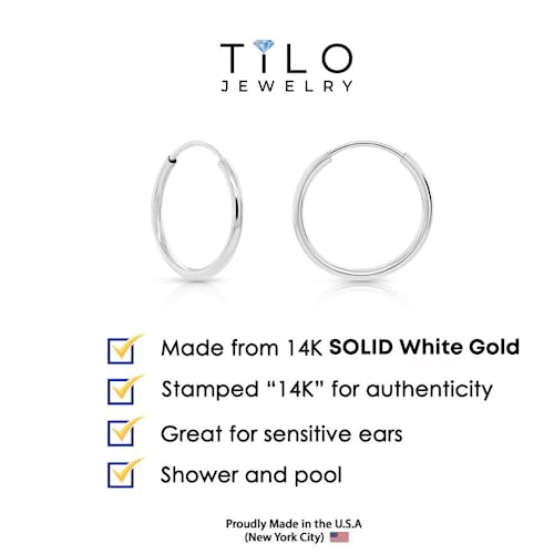 14k White Gold Round Hoop Earrings (12mm)