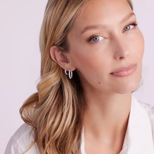 JTV Cubic Zirconia Silver Hoop Earrings Set