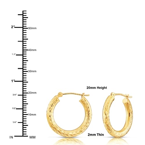 14k Yellow Gold Hand Engraved Diamond-cut Round Hoops