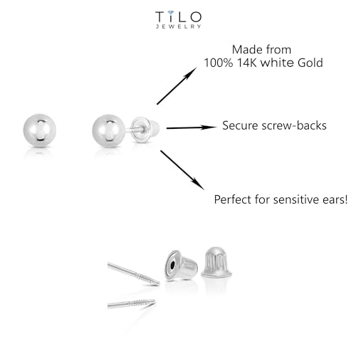 14k White Gold Ball Stud Earrings (3mm) Secure