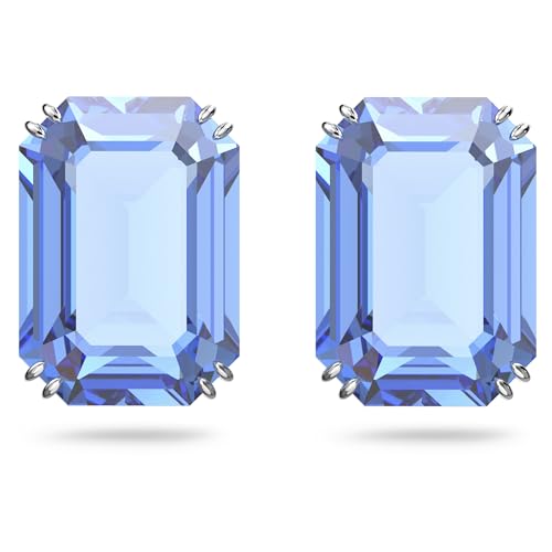 Swarovski Blue Crystal Octagon Stud Earrings in Rhodium