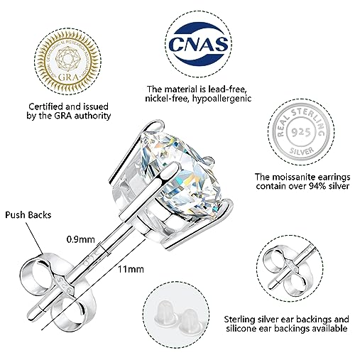 BREN 1ct D Color VVS1 Round Cut Moissanite Earrings