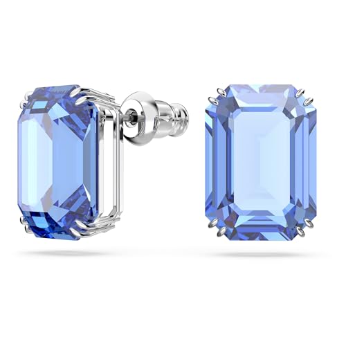 Swarovski Blue Crystal Octagon Stud Earrings in Rhodium