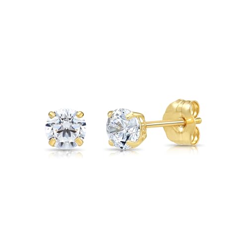 14k Yellow Gold Round CZ Stud Earrings (3mm)