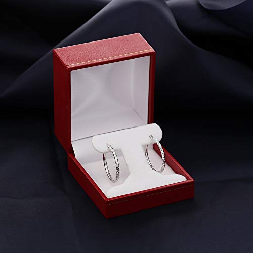 14k White Gold Diamond-cut Engraved Round Hoop Earrings