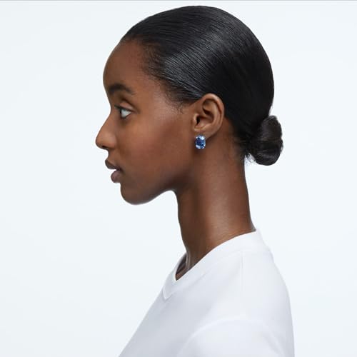 Swarovski Blue Crystal Octagon Stud Earrings in Rhodium