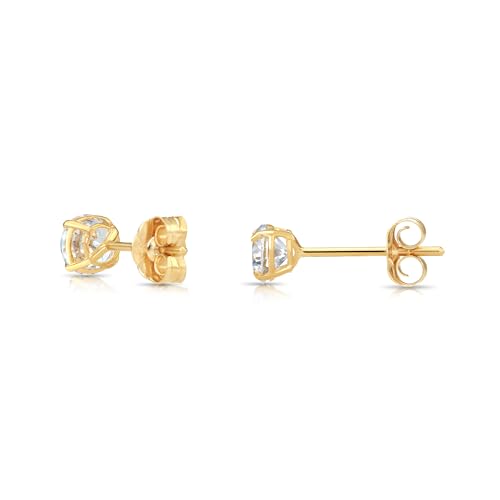 14k Yellow Gold Round CZ Stud Earrings (3mm)