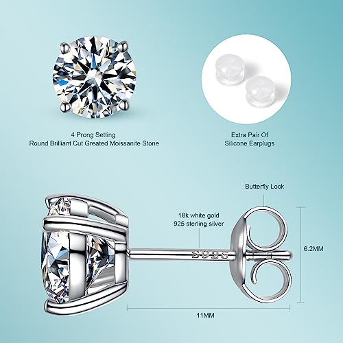 D Color VVS1 Round Cut Moissanite Stud Earrings