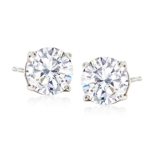 14kt White Gold Round CZ Stud Earrings by Ross-Simons