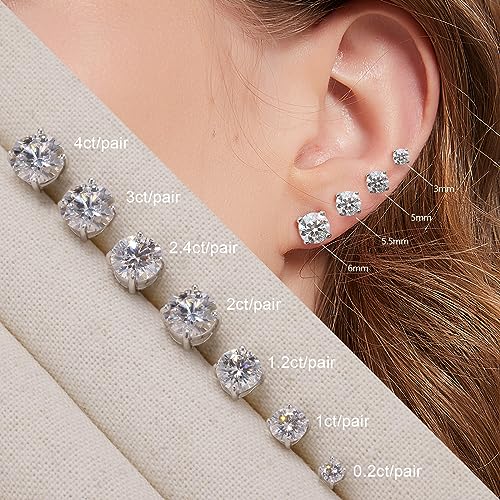BREN 1ct D Color VVS1 Round Cut Moissanite Earrings