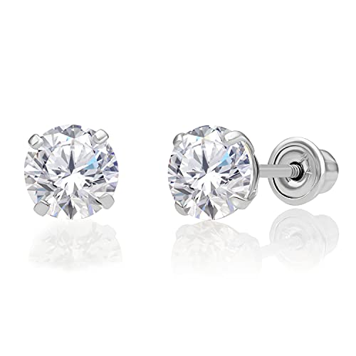 14k White Gold Round CZ Stud Earrings (5mm)