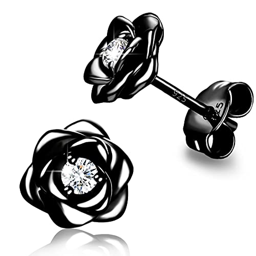 Black Gold Plated Sterling Silver Flower Stud Earrings