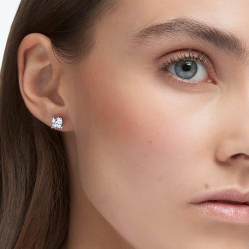 Swarovski Square Stud Earrings with Clear Crystals