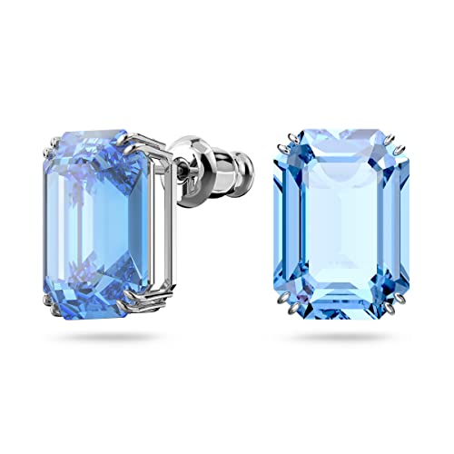 Swarovski Blue Crystal Octagon Stud Earrings in Rhodium
