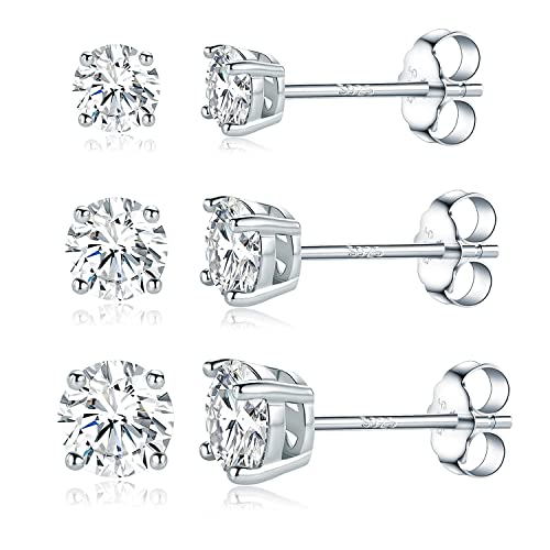 Set of 3 S925 Silver Moissanite Stud Earrings