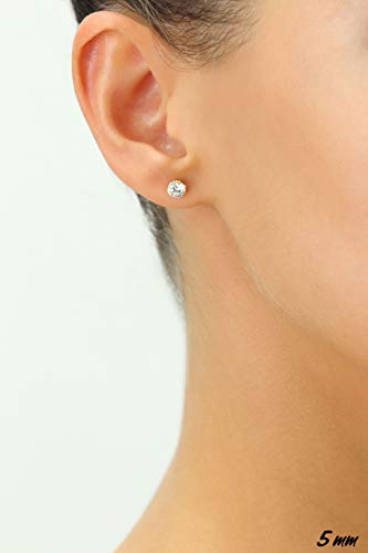 14k White Gold Round CZ Stud Earrings (5mm)