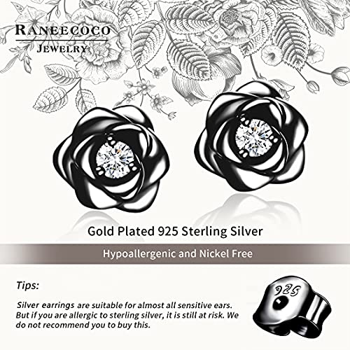 Black Gold Plated Sterling Silver Flower Stud Earrings