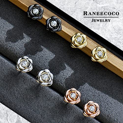 Black Gold Plated Sterling Silver Flower Stud Earrings