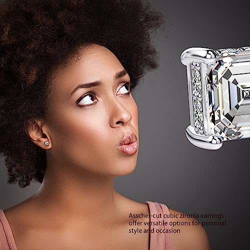 Asscher Cut CZ Stud Earrings in 18K White Gold