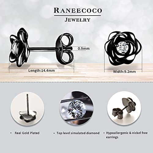 Black Gold Plated Sterling Silver Flower Stud Earrings