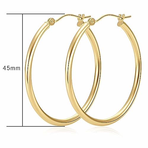14K Gold Classic Shiny Polished Round Hoop Earrings