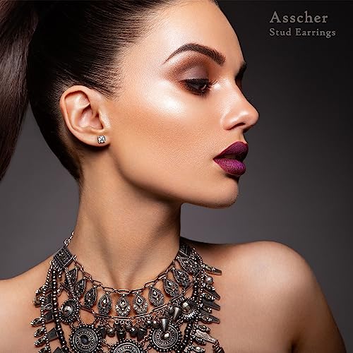 Asscher Cut CZ Stud Earrings in 18K White Gold
