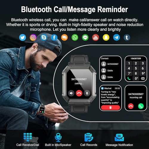 Military Smart Watch for Men: Fitness Tracker Heart Rate Monitor