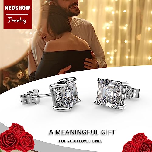 Asscher Cut CZ Stud Earrings in 18K White Gold