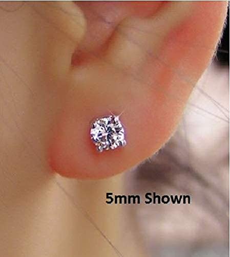 14k White Gold Round CZ Stud Earrings (5mm)