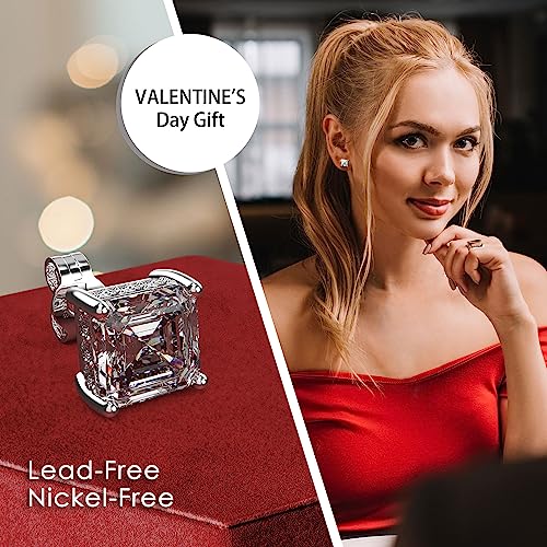 Asscher Cut CZ Stud Earrings in 18K White Gold