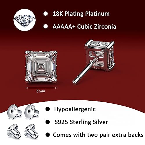 Asscher Cut CZ Stud Earrings in 18K White Gold