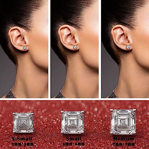 Asscher Cut CZ Stud Earrings in 18K White Gold