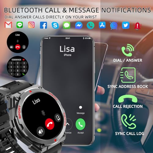 1.52-Inch Touch Screen Military Smartwatch for Men and Women