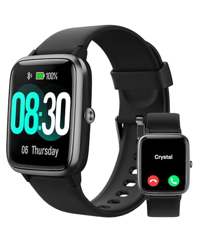 Black Smartwatch for iOS/Android: Calls, Fitness Tracker, IP68