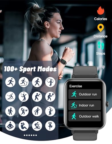 Black Smartwatch for iOS/Android: Calls, Fitness Tracker, IP68