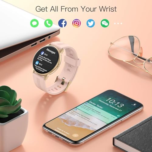 AGPTEK Women's Smartwatch for Android and iOS, Pink