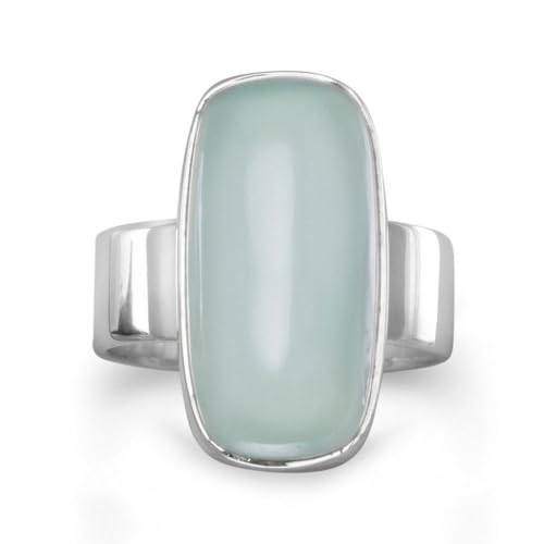 Oval Sea Green Chalcedony Sterling Silver Ring - Size 9