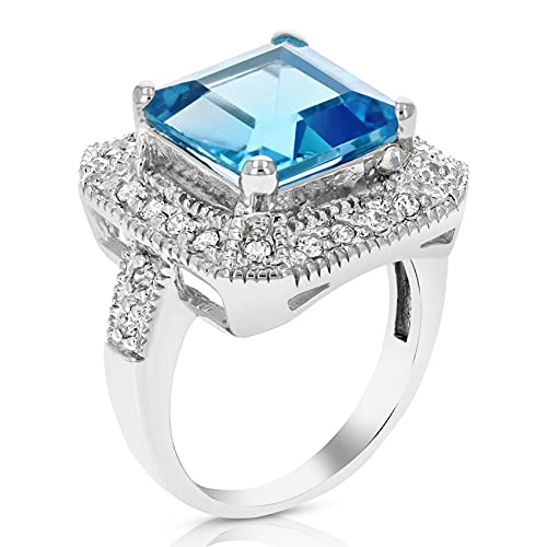 Swiss Blue Topaz Ring Princess Cut Sterling Silver