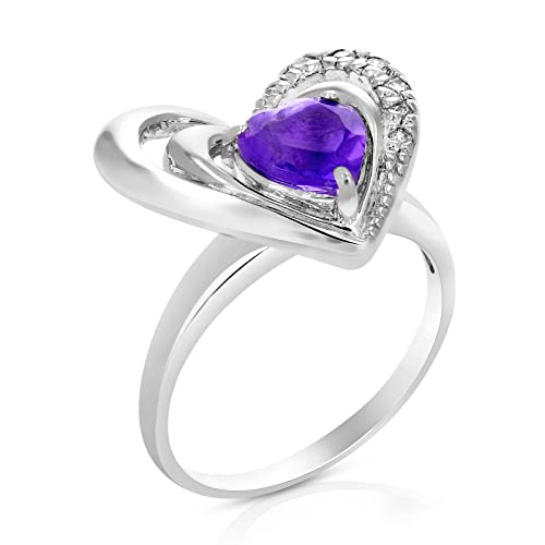 Purple Amethyst Heart Shape Ring .925 Sterling Silver