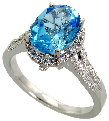 White Gold Ring with Diamond and Blue Topaz