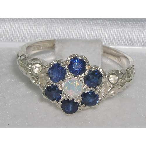 Vintage Opal and Sapphire Ring in Sterling Silver