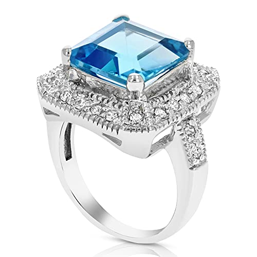 Swiss Blue Topaz Ring Princess Cut Sterling Silver